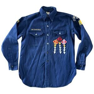 Vintage 1960's Cub Scouts Uniform Navy Blue LS Shirt California Patches - Small